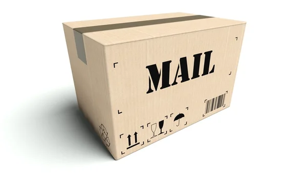 Caixa de papelão de correio isolado em branco — Fotografia de Stock