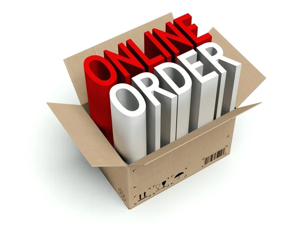 Kartonnen doos online bestelling geïsoleerd op wit — Stockfoto