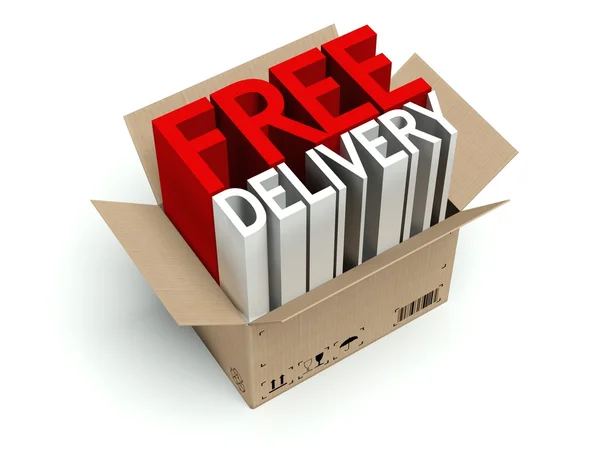 Caixa de papelão de entrega gratuita isolada em branco — Fotografia de Stock