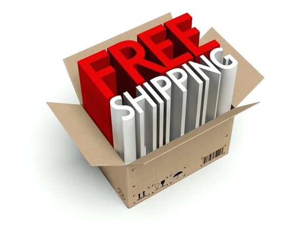 Free shipping cardboard box isolated on white — Stock Photo, Image