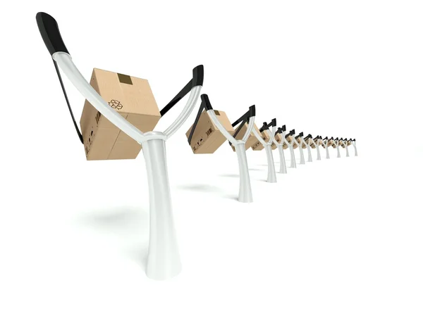 Metáfora para la entrega urgente, cajas de cartón en una honda — Foto de Stock
