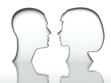 Man and woman heads profiles on white background clipart