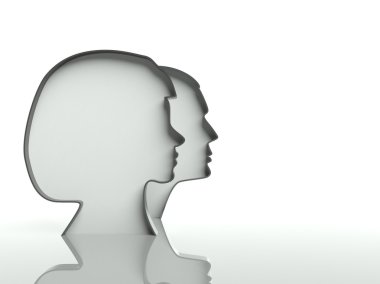 Man and woman heads profiles on white background, text space clipart