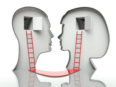 Man and woman faces profiles with ladders and path, concept of communication clipart