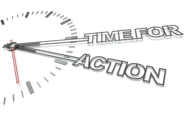 Clock with words Time for action, concept of business clipart