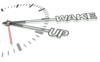 Clock with words Wake up, concept of time clipart