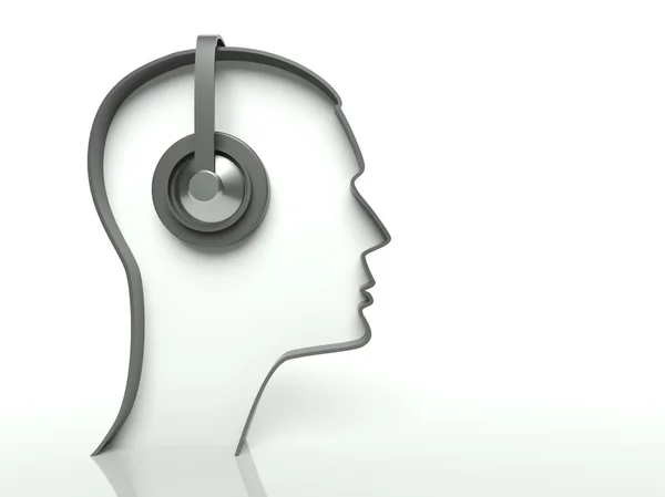 Huvud profil med hörlurarna på vit bakgrund, text utrymme — Stockfoto
