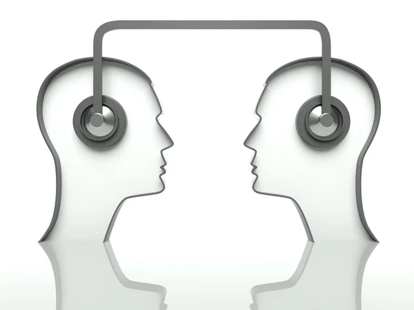 Cabeças com fone de ouvido, conceito de comunicação — Fotografia de Stock