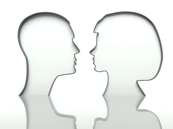 Man and woman heads profiles on white background — Stockfoto