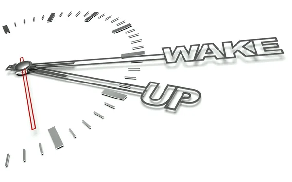 Reloj con palabras Despierta, concepto de tiempo — Foto de Stock