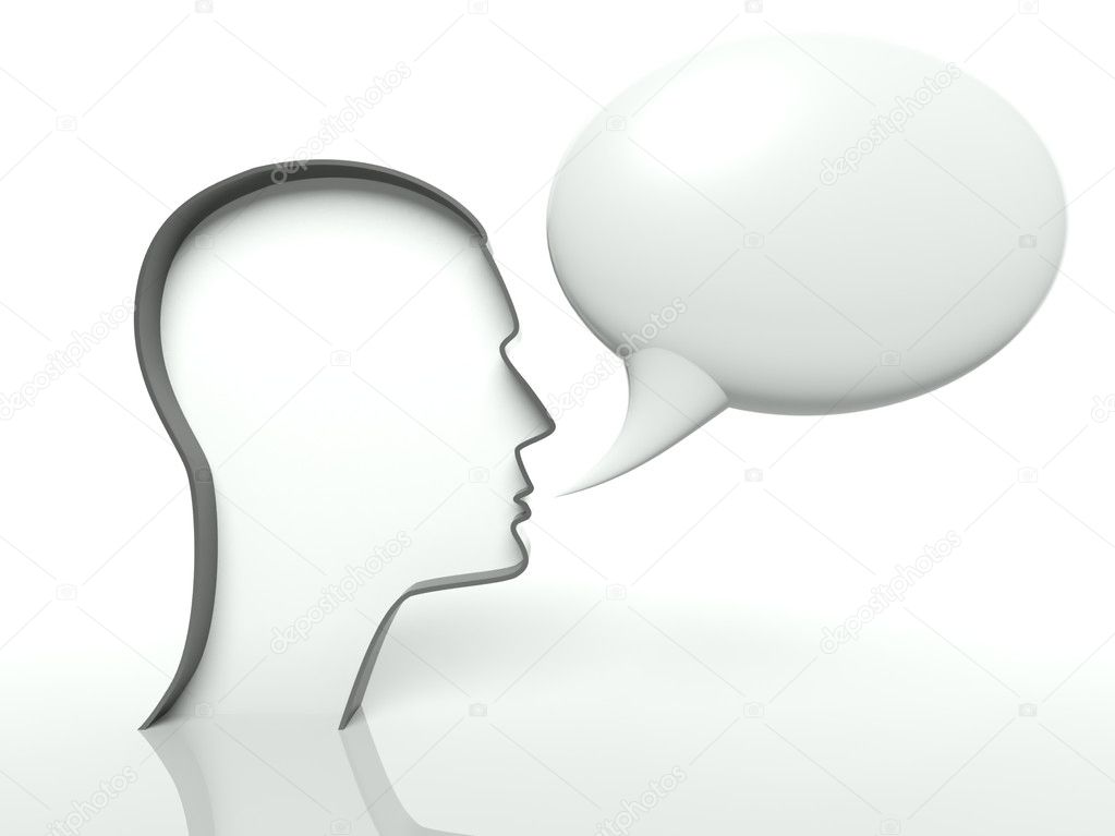 Face profile and speech bubble on white background, text space