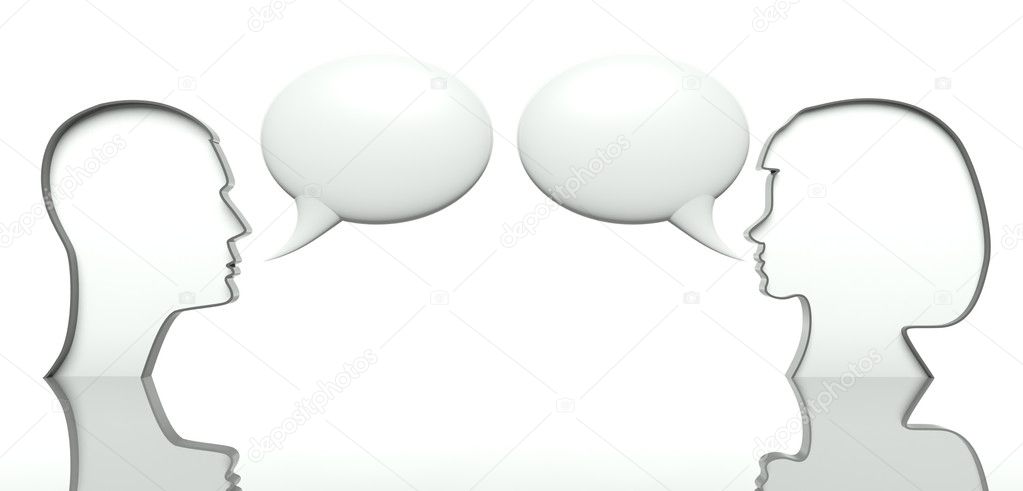 Man and woman faces profiles with speech bubbles for text