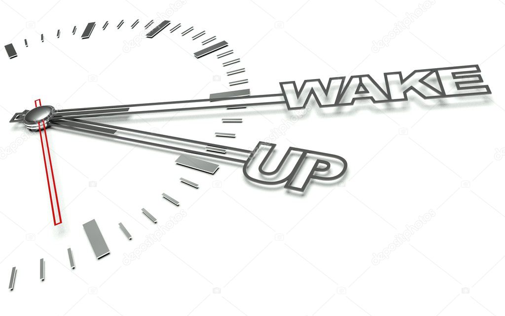 Clock with words Wake up, concept of time