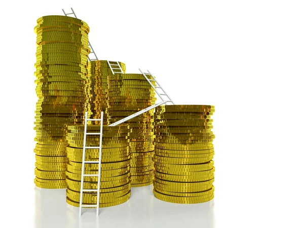 Ladders on golden coins stacks — Stock Photo, Image