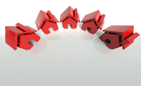 3D-rode huis pictogram, symbool achtergrond met copyspace — Stockfoto