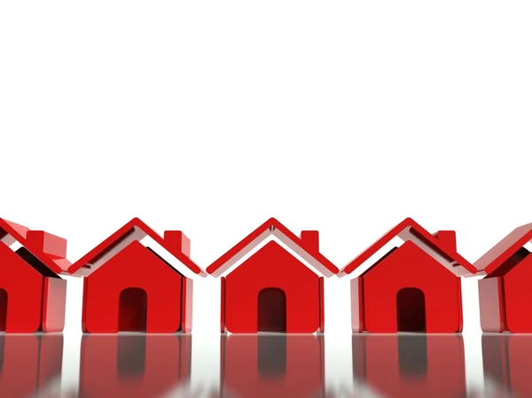 3d red house icon, symbol in row — Stock Photo, Image
