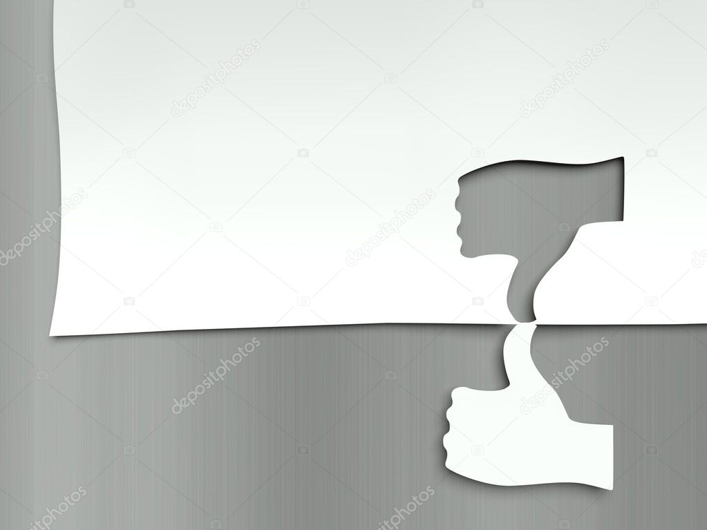 Thumb up and down, different opinions metaphor