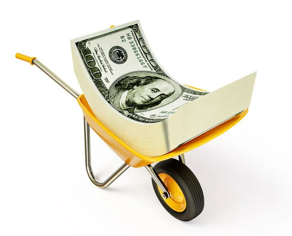 Money in wheelbarrow — Stock Photo, Image