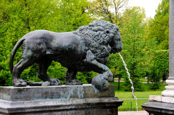 Fountains in Petergof park. Lion cascade — Stock Photo, Image