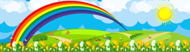 Rainbow over the flower field
