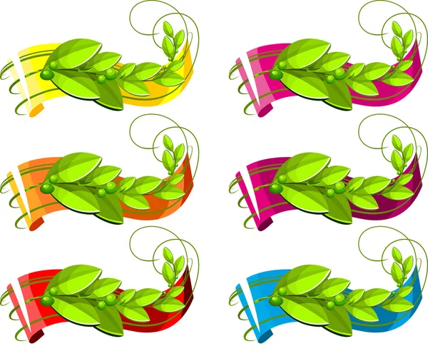 Ensemble de ruban avec les éléments de la végétation — Image vectorielle