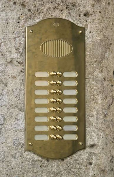Metalliska dörrklockan plattan — Stockfoto