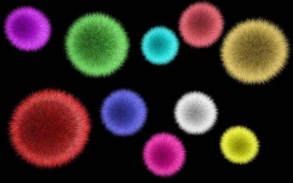 Bolas de color peludo abstracto en vuelo — Foto de Stock