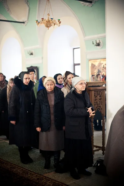 Stock image MOSCOW - MARCH 14: Orthodox liturgy with bishop Mercury in High