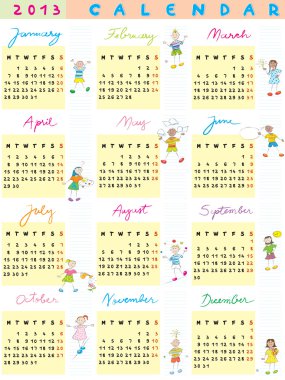 2013 calendar kids clipart