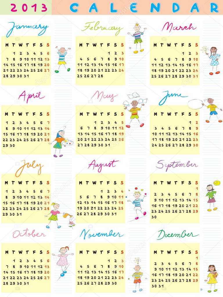 2013 calendar kids