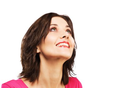 Beautiful inspired woman is looking up clipart