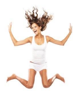 Cheerful woman is jumping clipart