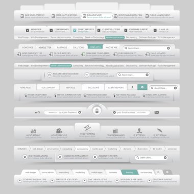 Web sitesi tasarım şablonu gezinti öğeleri simge seti ile