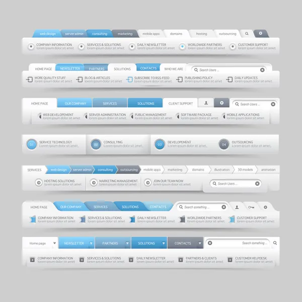 Webbplats design mall navigeringselement med ikoner set — Stock vektor