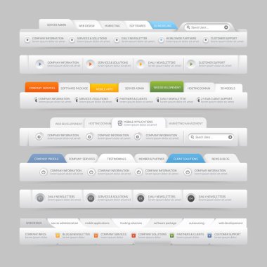 Web site design template navigation elements with icons set clipart