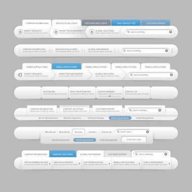Web site design template navigation elements with icons set clipart