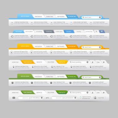 Web site design menu navigation elements with icons set:Navigation menu bars clipart