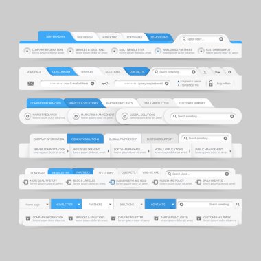 Web site design menu navigation elements with icons set:Navigation menu bars clipart