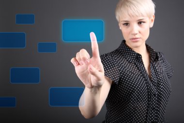 Decision making concept - business woman touching screen clipart