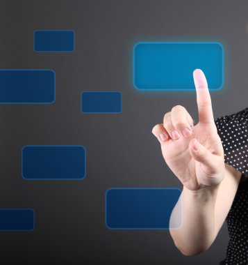 Decision making concept - business woman touching screen clipart