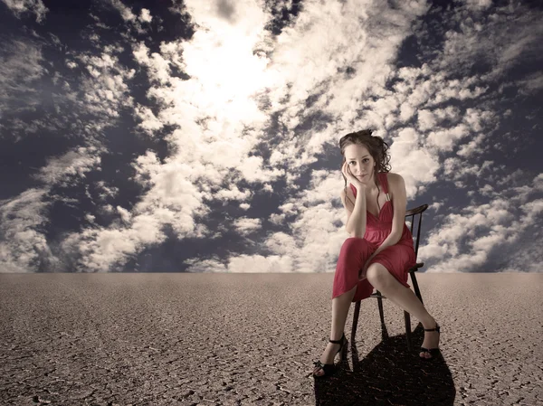 stock image Alone girl on the desert