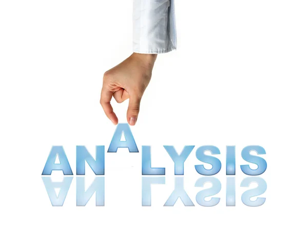 Hand och ordet analys - affärsidé (isolerad på vit bakgrund) — Stockfoto
