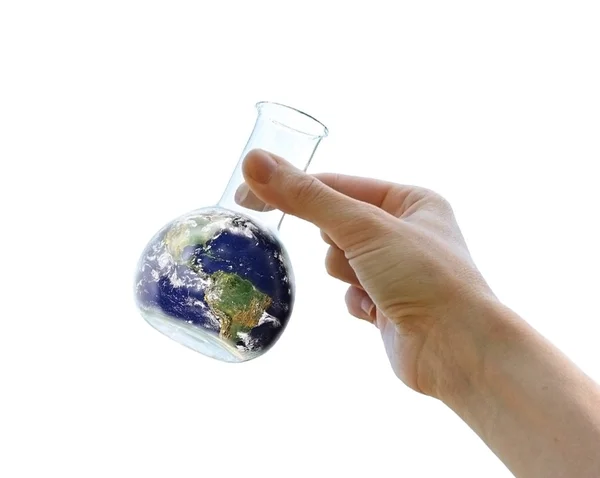 Mão segurando a Terra em um frasco Fotos De Bancos De Imagens Sem Royalties