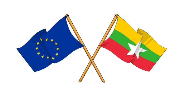 União Europeia e Birmânia aliança e amizade — Fotografia de Stock