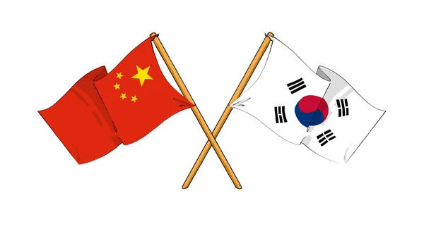 Китай і Південна Корея Альянсу та дружби — стокове фото