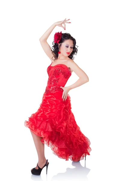 Красивая испанка в красном платье — стоковое фото