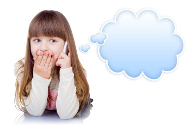 Little girl with phone clipart