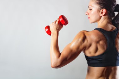 Fitness woman with barbells  clipart