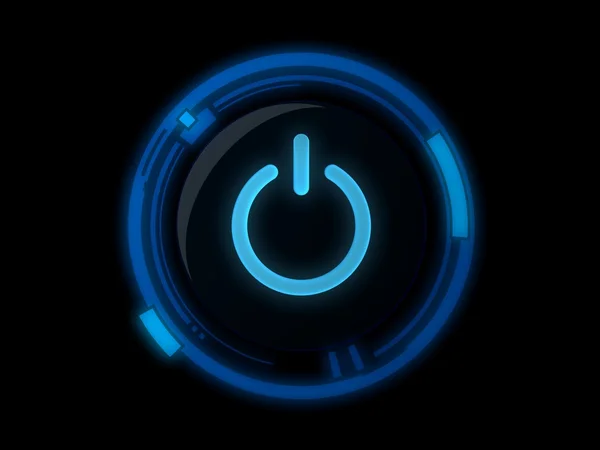 Botão de energia na luz azul — Fotografia de Stock