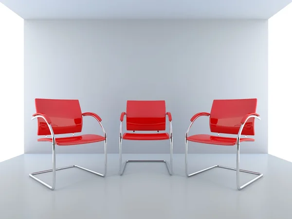 Três cadeiras vermelhas — Fotografia de Stock